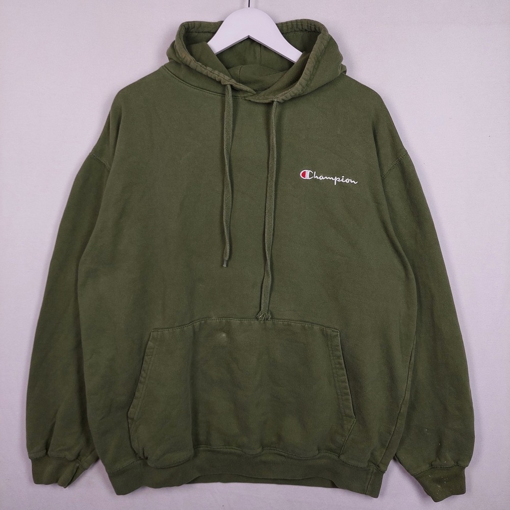 Champion Pullover Hoodie Olive Green Embroidered Script Logo XLT 1648